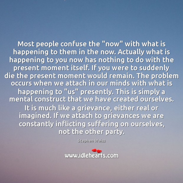 Most people confuse the “now” with what is happening to them in Stephen Weiss Picture Quote