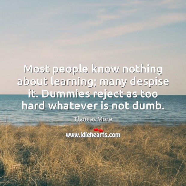 Most people know nothing about learning; many despise it. Dummies reject as Thomas More Picture Quote
