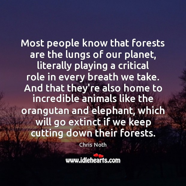 Most people know that forests are the lungs of our planet, literally Chris Noth Picture Quote