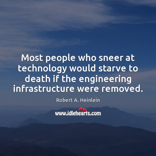 Most people who sneer at technology would starve to death if the Robert A. Heinlein Picture Quote