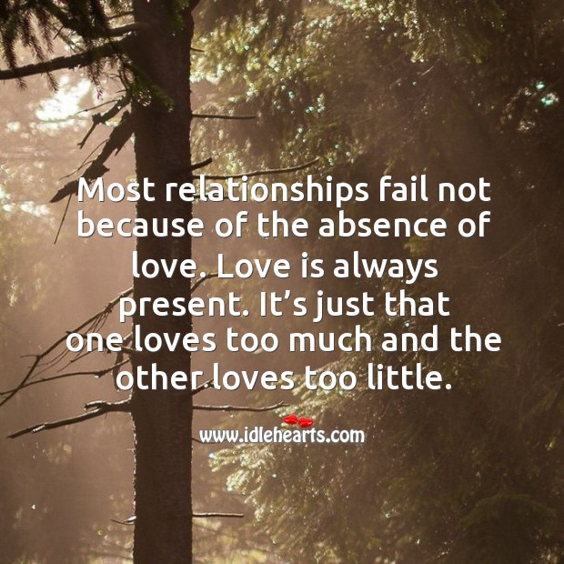 Most relationships fail not because of the absence of love. Love Is Quotes Image