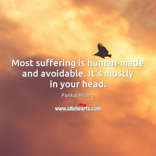 Most suffering is human-made and avoidable. It’s mostly in your head. Pankaj Mishra Picture Quote