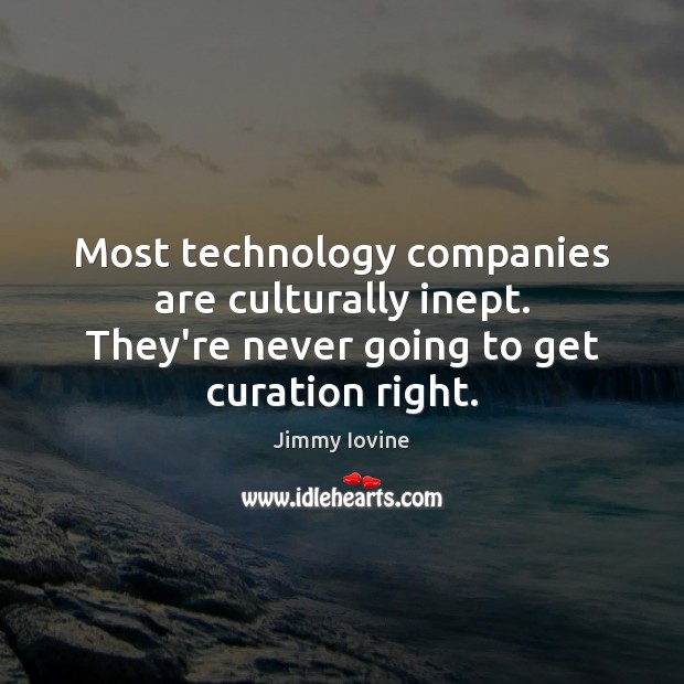 Most technology companies are culturally inept. They’re never going to get curation right. Jimmy Iovine Picture Quote