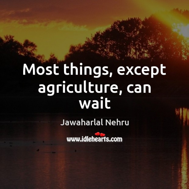 Most things, except agriculture, can wait Jawaharlal Nehru Picture Quote