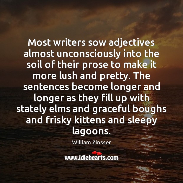 Most writers sow adjectives almost unconsciously into the soil of their prose William Zinsser Picture Quote