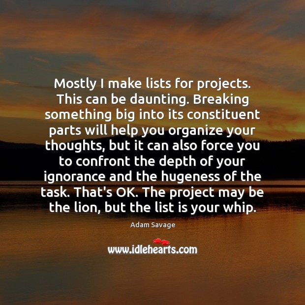Mostly I make lists for projects. This can be daunting. Breaking something Adam Savage Picture Quote