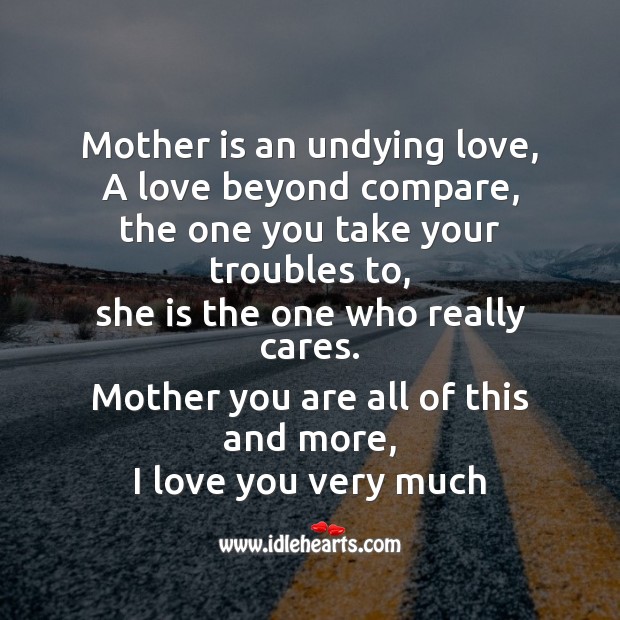 Mother is an undying love I Love You Quotes Image