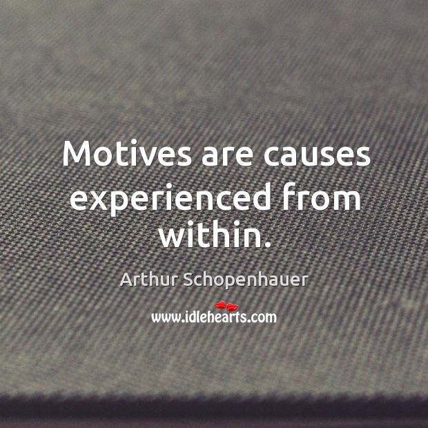 Motives are causes experienced from within. Arthur Schopenhauer Picture Quote