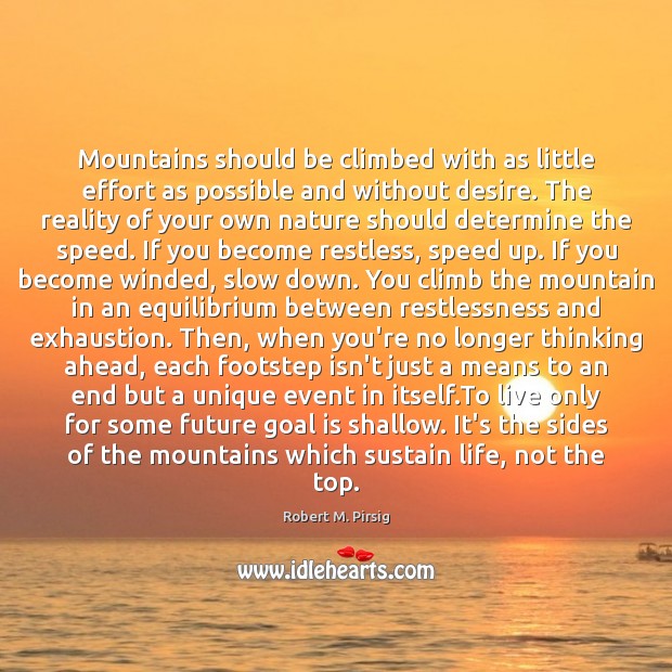 Mountains should be climbed with as little effort as possible and without Robert M. Pirsig Picture Quote