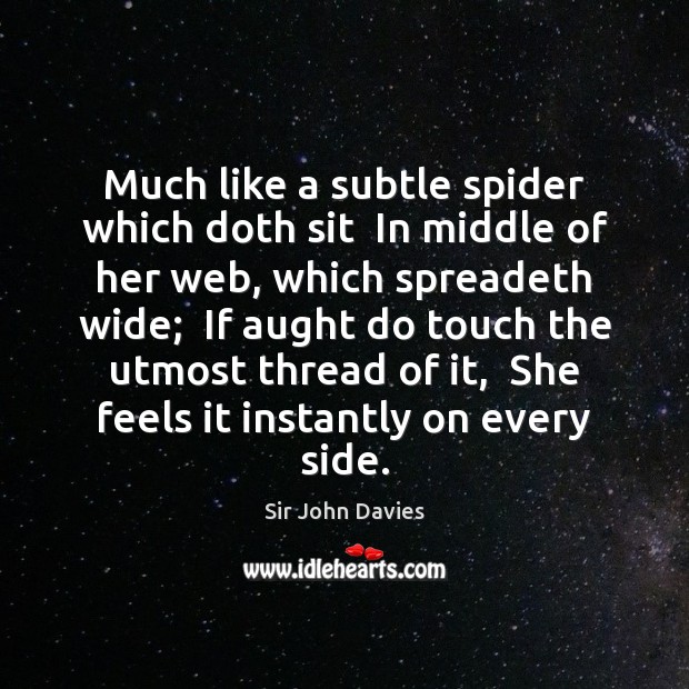 Much like a subtle spider which doth sit  In middle of her Sir John Davies Picture Quote
