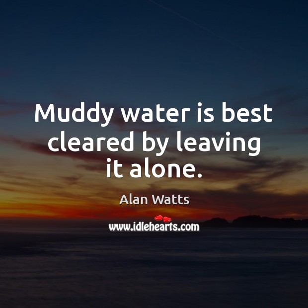 Muddy water is best cleared by leaving it alone. Alan Watts Picture Quote