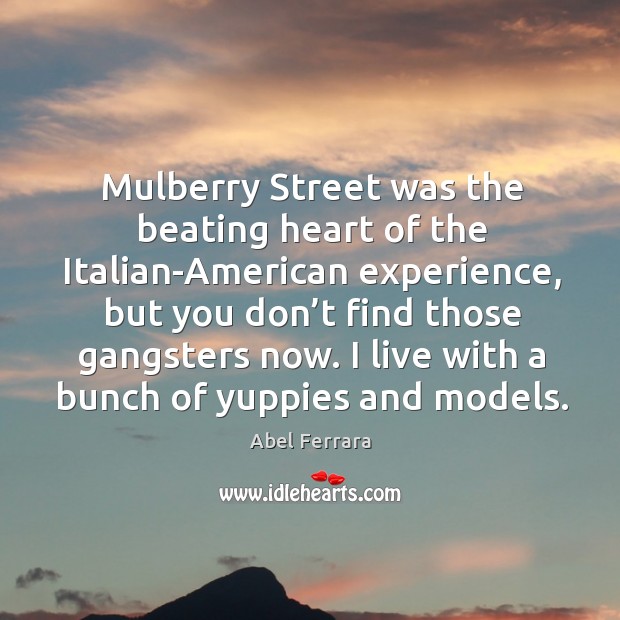 Mulberry street was the beating heart of the italian-american experience, but you don’t find those gangsters now. Abel Ferrara Picture Quote