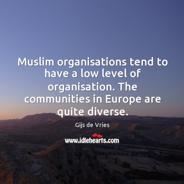 Muslim organisations tend to have a low level of organisation. The communities in europe are quite diverse. Gijs de Vries Picture Quote