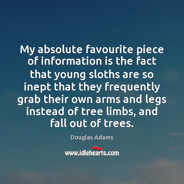 My absolute favourite piece of information is the fact that young sloths Douglas Adams Picture Quote