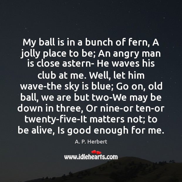 My ball is in a bunch of fern, A jolly place to A. P. Herbert Picture Quote