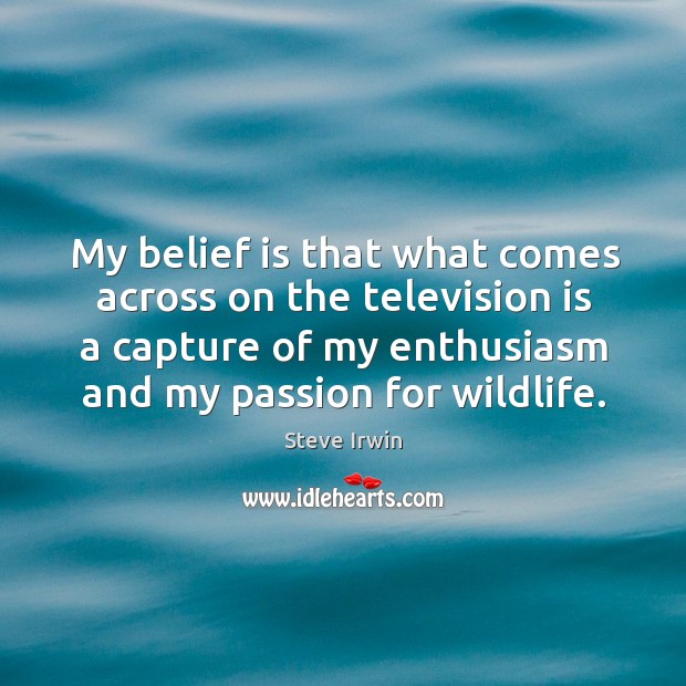 My belief is that what comes across on the television is a capture of my enthusiasm and my passion for wildlife. Image