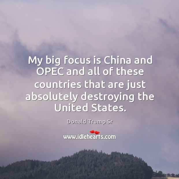 My big focus is china and opec and all of these countries that are just absolutely destroying the united states. Donald Trump Sr Picture Quote