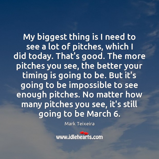 My biggest thing is I need to see a lot of pitches, Mark Teixeira Picture Quote