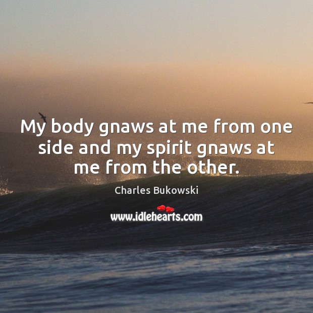 My body gnaws at me from one side and my spirit gnaws at me from the other. Charles Bukowski Picture Quote