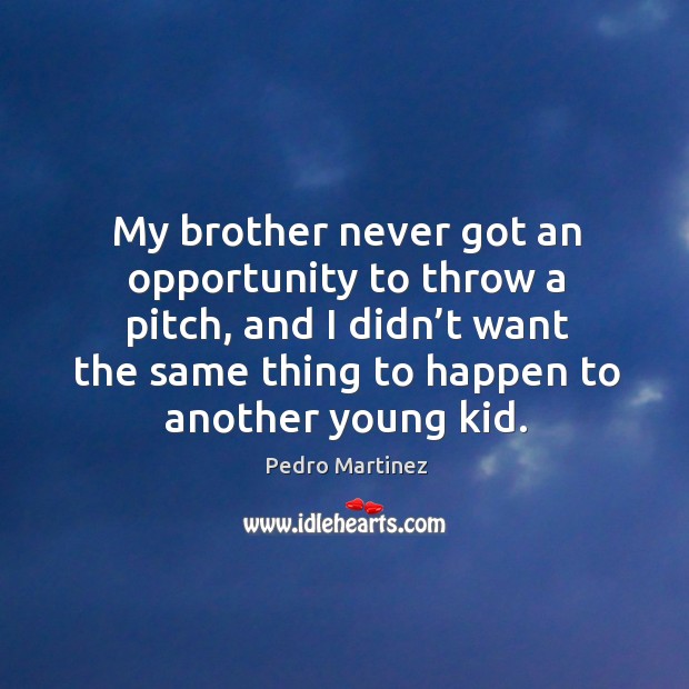 My brother never got an opportunity to throw a pitch, and I didn’t want the same thing to happen to another young kid. Pedro Martinez Picture Quote