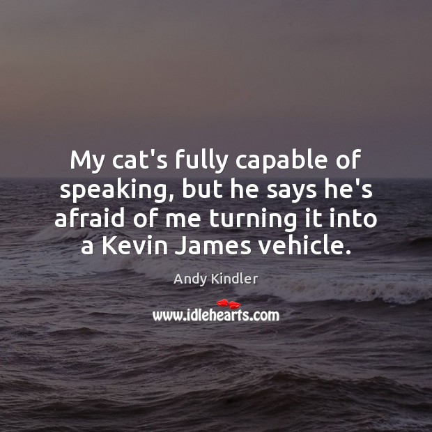 My cat’s fully capable of speaking, but he says he’s afraid of Andy Kindler Picture Quote