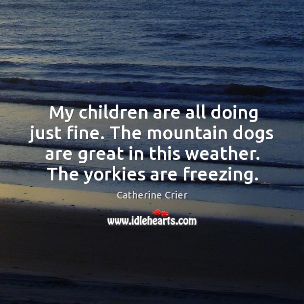 My children are all doing just fine. The mountain dogs are great in this weather. The yorkies are freezing. Children Quotes Image