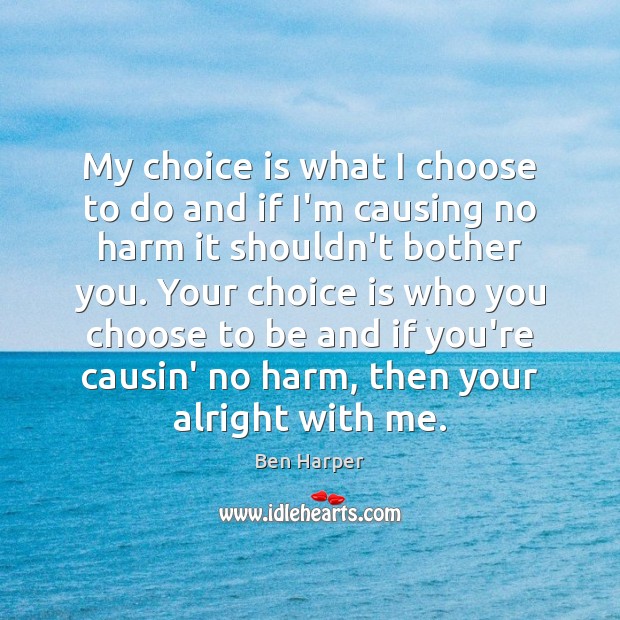 My choice is what I choose to do and if I’m causing Ben Harper Picture Quote