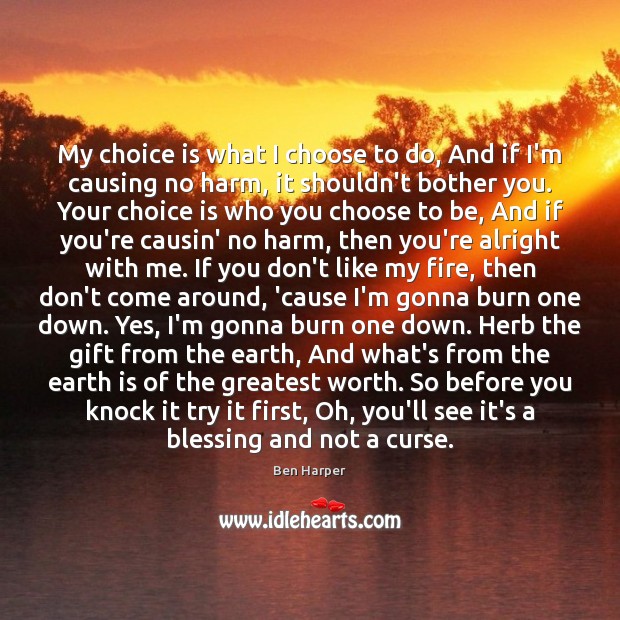 My choice is what I choose to do, And if I’m causing Ben Harper Picture Quote