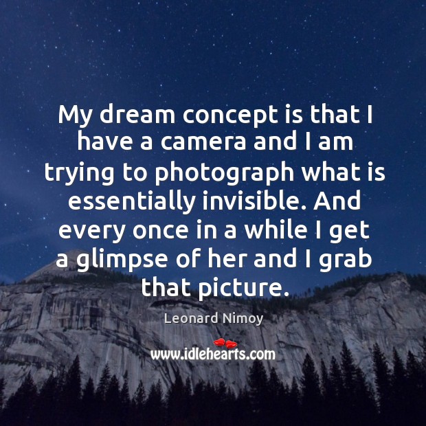 My dream concept is that I have a camera and I am trying to photograph what is essentially invisible. Image