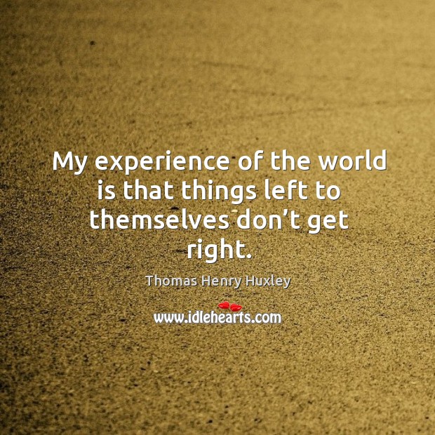 My experience of the world is that things left to themselves don’t get right. Thomas Henry Huxley Picture Quote