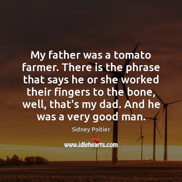 My father was a tomato farmer. There is the phrase that says Sidney Poitier Picture Quote
