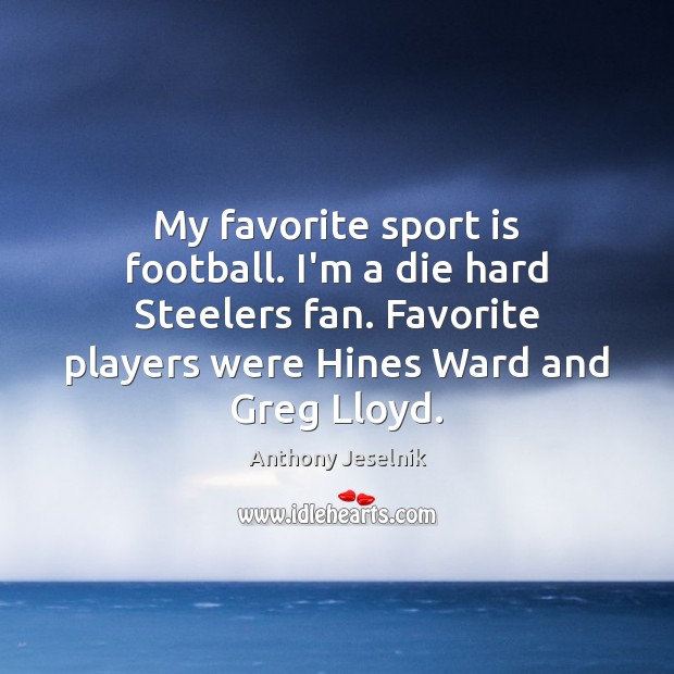 My favorite sport is football. I’m a die hard Steelers fan. Favorite Anthony Jeselnik Picture Quote
