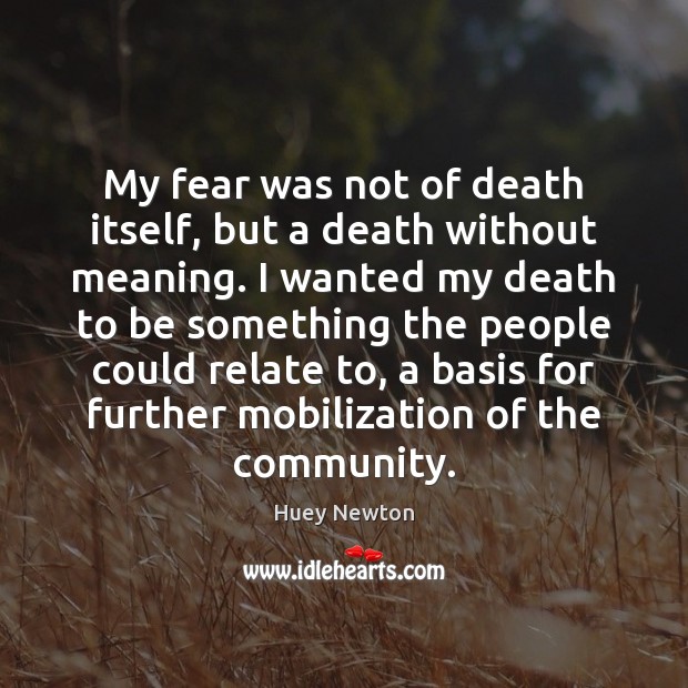 My fear was not of death itself, but a death without meaning. Huey Newton Picture Quote