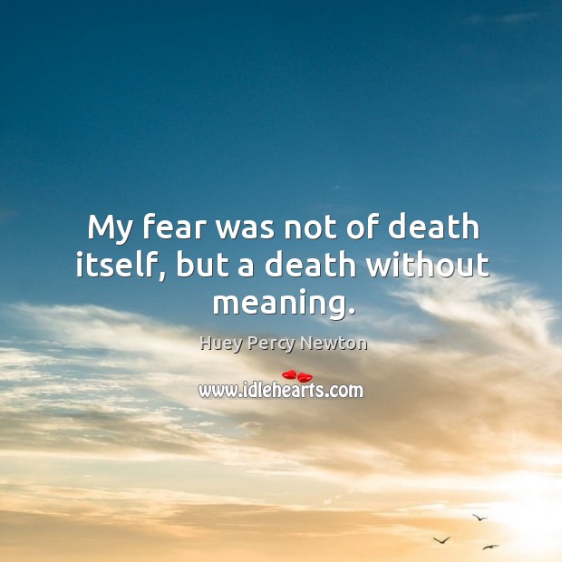 My fear was not of death itself, but a death without meaning. Huey Percy Newton Picture Quote