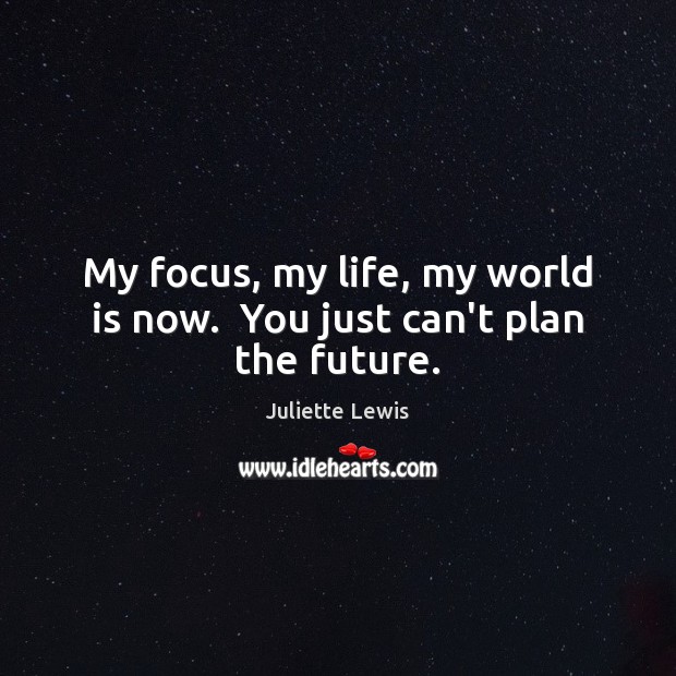 My focus, my life, my world is now.  You just can’t plan the future. Juliette Lewis Picture Quote