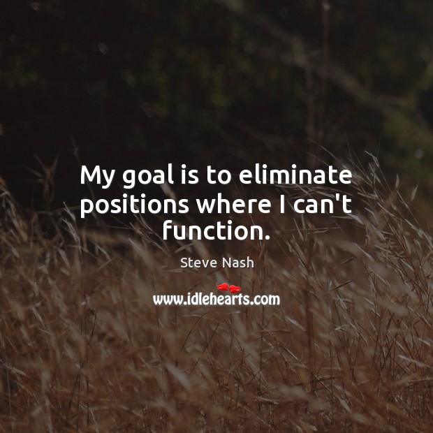 My goal is to eliminate positions where I can’t function. Steve Nash Picture Quote