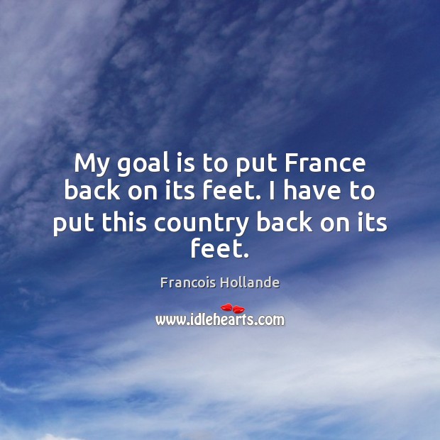My goal is to put France back on its feet. I have to put this country back on its feet. 