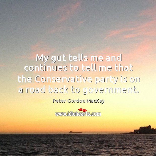 My gut tells me and continues to tell me that the conservative party is on a road back to government. Peter Gordon MacKay Picture Quote