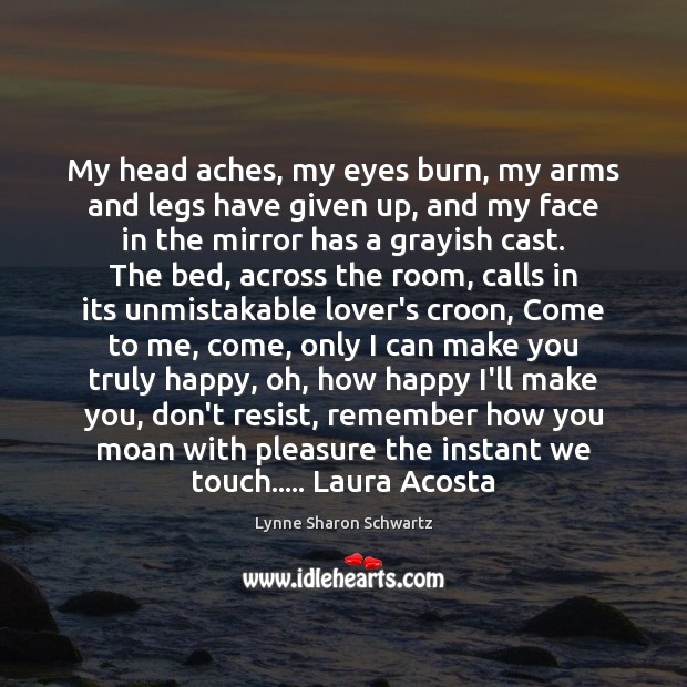 My head aches, my eyes burn, my arms and legs have given Lynne Sharon Schwartz Picture Quote