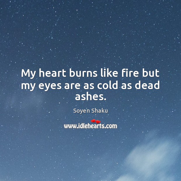 My heart burns like fire but my eyes are as cold as dead ashes. 