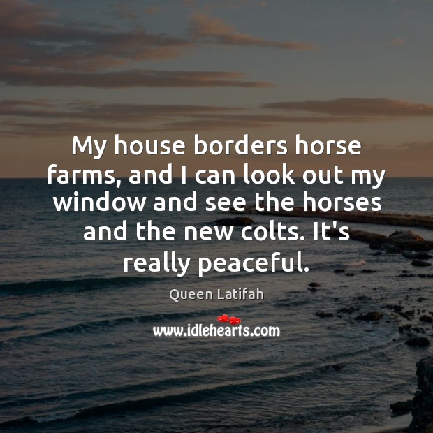 My house borders horse farms, and I can look out my window Queen Latifah Picture Quote