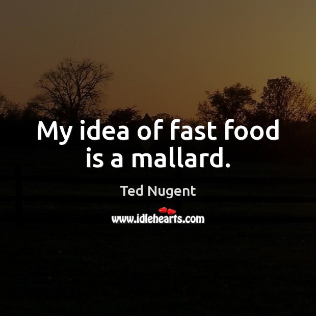 My idea of fast food is a mallard. Ted Nugent Picture Quote