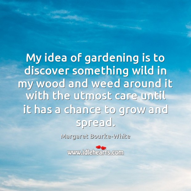 My idea of gardening is to discover something wild in my wood Margaret Bourke-White Picture Quote