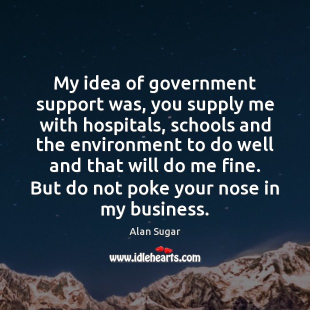 My idea of government support was, you supply me with hospitals, schools Alan Sugar Picture Quote