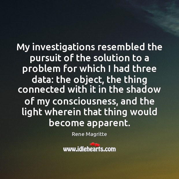My investigations resembled the pursuit of the solution to a problem for Rene Magritte Picture Quote