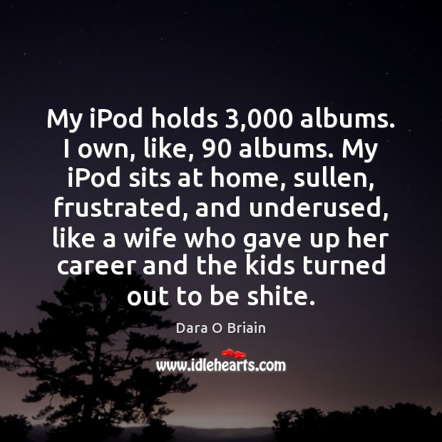 My iPod holds 3,000 albums. I own, like, 90 albums. My iPod sits at Dara O Briain Picture Quote
