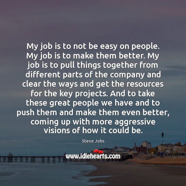 My job is to not be easy on people. My job is Steve Jobs Picture Quote