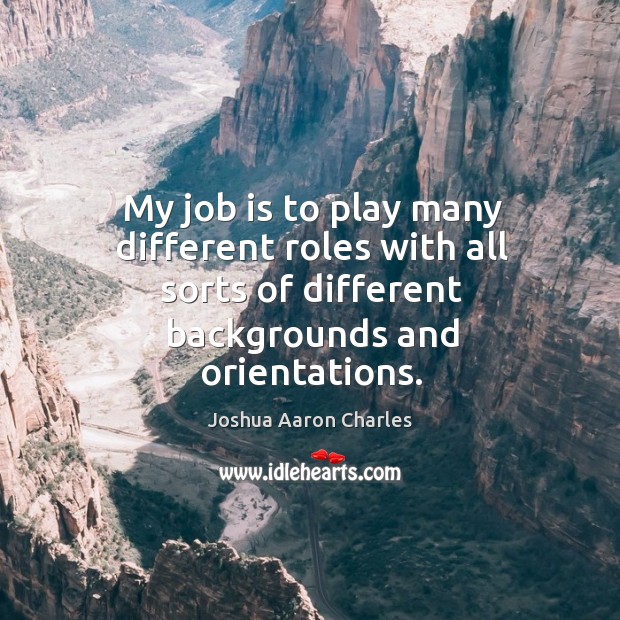 My job is to play many different roles with all sorts of different backgrounds and orientations. Joshua Aaron Charles Picture Quote