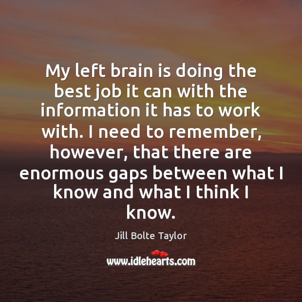 My left brain is doing the best job it can with the Jill Bolte Taylor Picture Quote