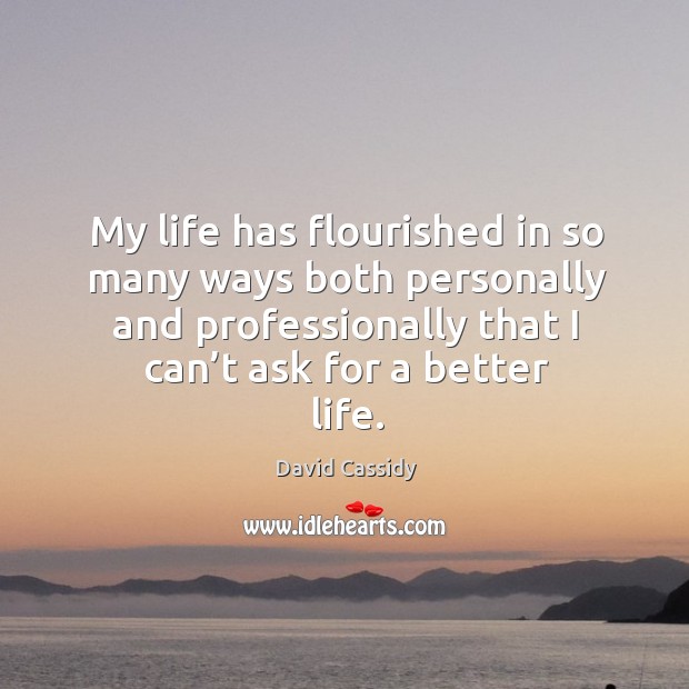 My life has flourished in so many ways both personally and professionally that I can’t ask for a better life. David Cassidy Picture Quote